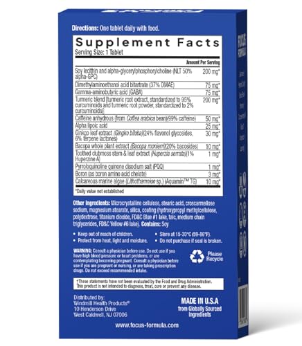 Focus Formula Nootropic Brain Supplement, Focus Capsules for Concentration, Supports Energy, Brain Booster with GABA, DMAE, and BACOPA, Memory Support Supplement, Cognitive Support, 60 Veggie Tablets Focus Formula Au supplements