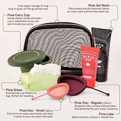 Pixie Menstrual Disc Kit - Best Period Disc Starter Kit - 2 Discs, 20 Wipes, Wash, Lube, Public Restroom Pixie Cup Au supplements