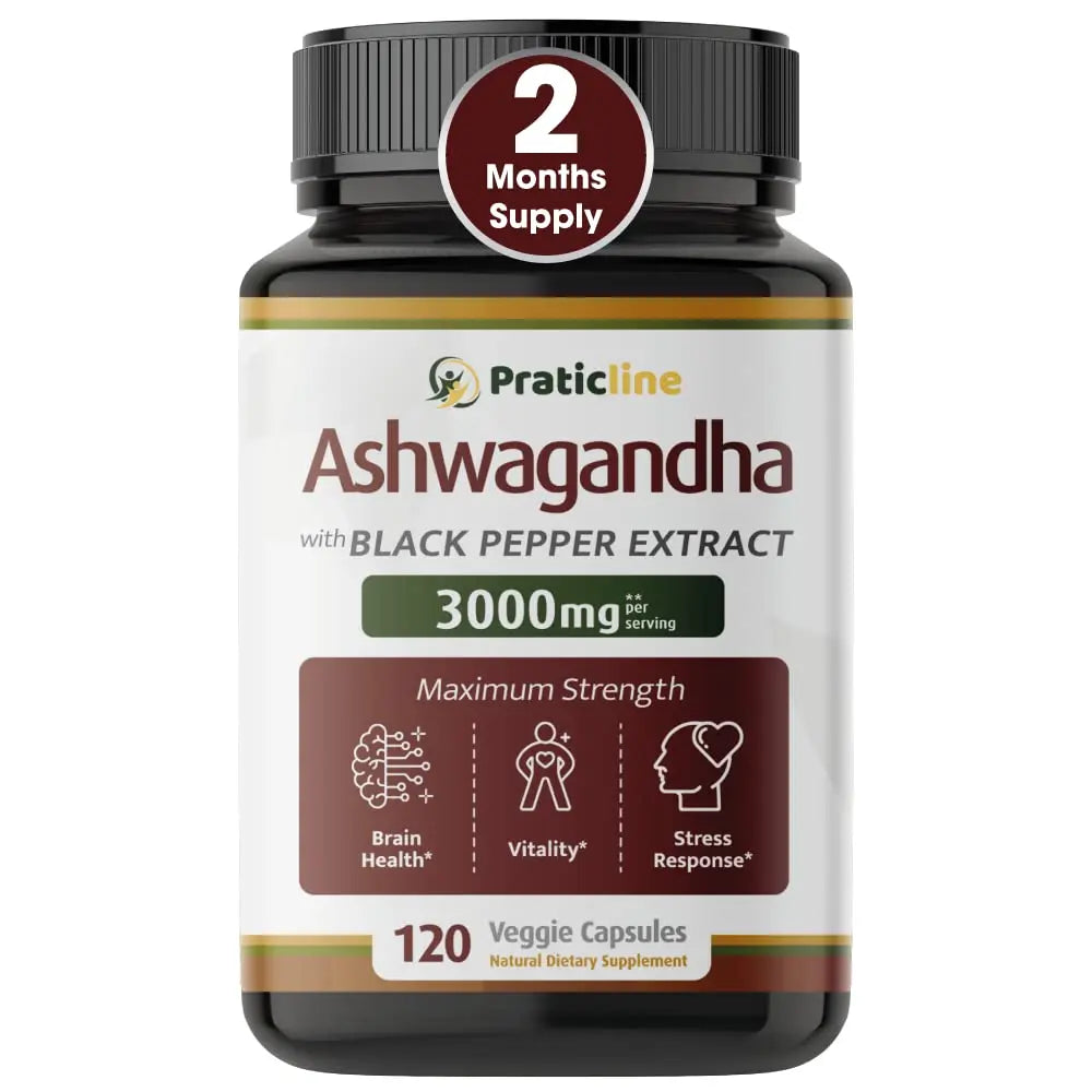 PRATIC LINE Ashwagandha Capsules 3,000 mg - 120 Vegan Cap Made with Organic PRATIC LINE Au supplements