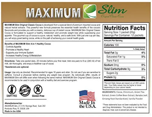 Premium ORGANIC Instant Cocoa. MOST EFFECTIVE FORMULA for Weight Loss, Fat Burn Maximum Slim Au supplements