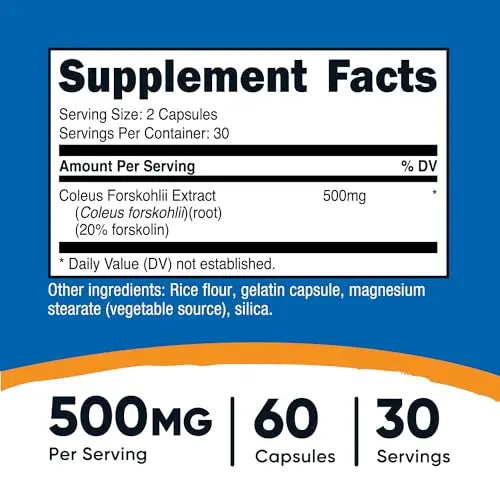 Nutricost Coleus Forskohlii 500mg, 60 Capsules - Maximum Strength Formula Nutricost Au supplements