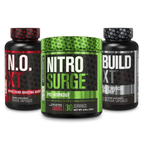Jacked Factory Nitrosurge Pre Workout, N.O. XT Nitric Oxide Supplement & Build-XT Daily Jacked Factory Au supplements