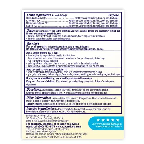 AZO Yeast Plus Dual Relief Tablets, Yeast Infection and Vaginal Symptom Relief, Relieves Itching & Burning AZO Au supplements
