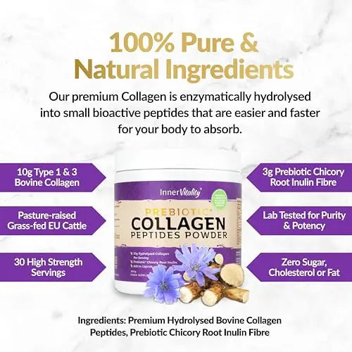 Prebiotic Collagen Powder - 390g Hydrolysed Bovine Collagen Peptides with Prebiotics for Gut Health & Skin Inner Vitality Au supplements