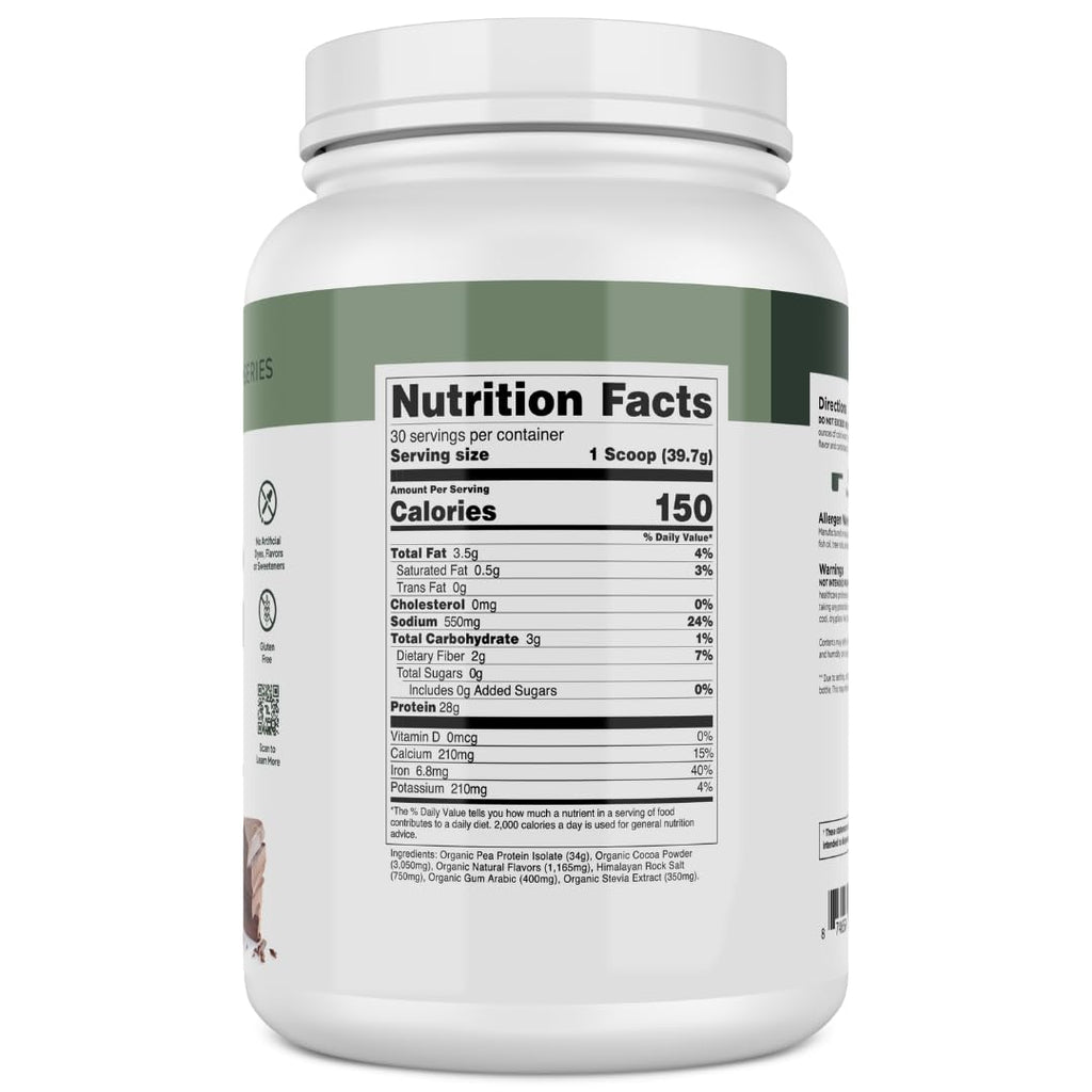 Transparent Labs 100% Pea Protein Powder - 28g Organic Plant Protein per Serving, Clean Pea Isolate Powder, USDA Organic, Vegan, Gluten-Free, Sugar-Free, Non-GMO - 30 Servings, Chocolate