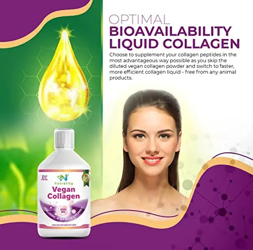 Nutrality Vegan Liquid Collagen | Premium-Grade 5000mg Hydrolyzed Collagen Peptides with Silica, Biotin Nutrality Au supplements