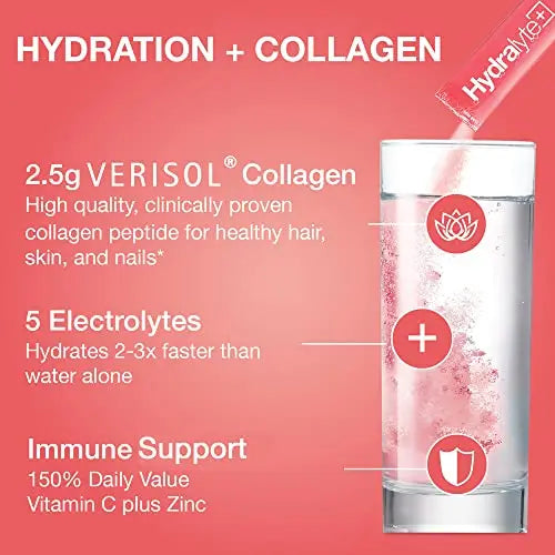 Hydralyte Plus Collagen Effervescent Electrolytes Powder Sachets - 20 Strawberry Lemonade Flavored Sticks Hydralyte Au supplements