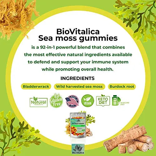 Sea Moss Gummies - Irish sea Moss raw Organic, Bladderwrack, Burdock Root BIO VITALICA Au supplements