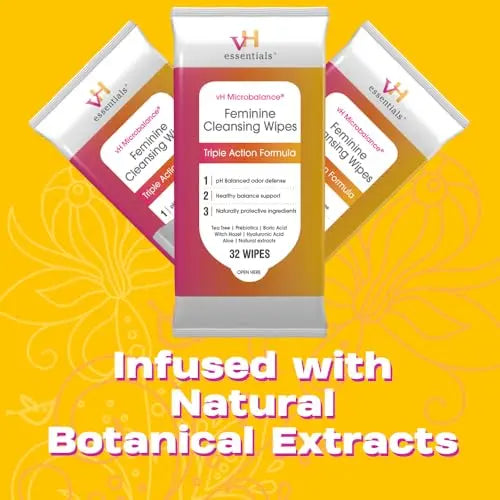 vH essentials Feminine Cleansing Wipes - pH Balanced, Prebiotics, Tea Tree & Aloe, Soothing Witch Hazel vH essentials Au supplements