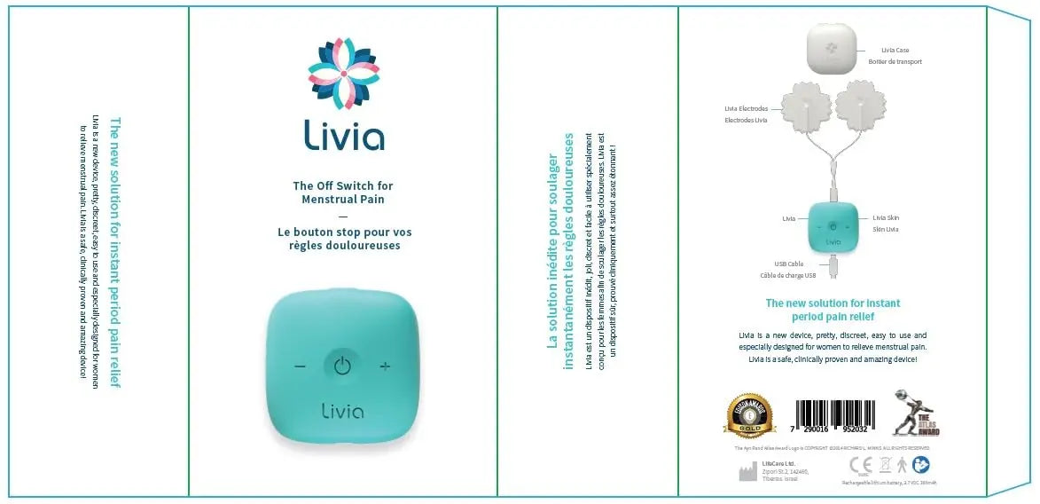 Livia Menstrual Pain Relief Device, Blue-Green - The Off Switch for Period Pain - Portable Unit Livia Au supplements