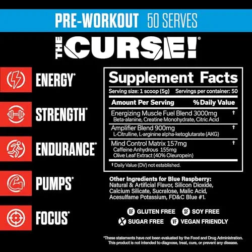 JNX SPORTS The Curse! Pre Workout Powder - Blue Raspberry 50 Servings | Preworkout JNX SPORTS Au supplements
