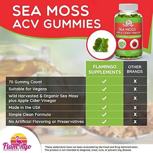 Sea Moss Gummies with Apple Cider Vinegar, Bladderwrack, and Burdock Root Organic Flamingo Supplements Au supplements