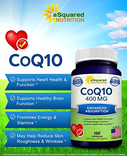 aSquared Nutrition CoQ10 (400mg Max Strength, 100 Veggie Capsules) - High Absorption aSquared Nutrition Au supplements