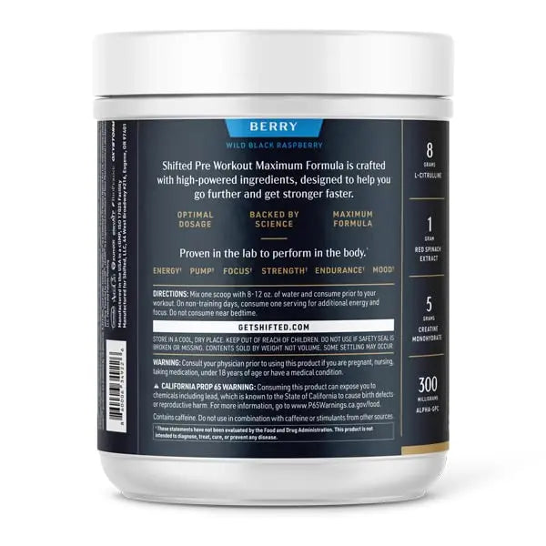 SHIFTED Maximum Pre Workout Powder, Energy & Focus Supplement with Creatine Monohydrate SHIFTED Au supplements