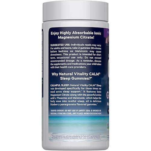 Natural Vitality SLEEP Gummies, Magnesium Supplement With Melatonin and L-Theanine, Vegan, Gluten Free, Helps the Body Ease Into Sleep