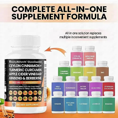 Ceylon Cinnamon 3000mg Apple Cider Vinegar 3000mg Turmeric 2000mg Panax Ginseng Winvita Naturals Au supplements