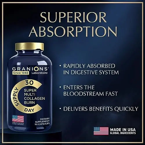 Thermogenic Hydrolyzed Collagen Burn - Hyaluronic Acid, Vitamin C, Multi Collagen Complex Granions Au supplements