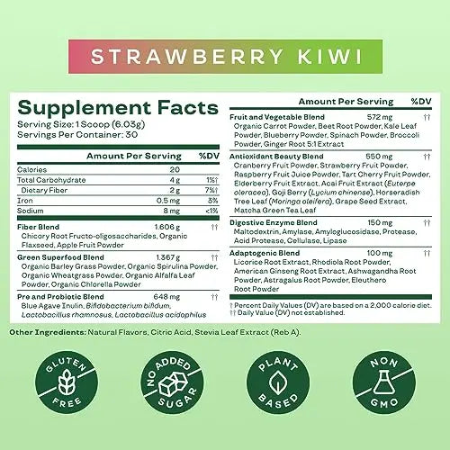 Bloom Nutrition Super Greens Powder Smoothie & Juice Mix (Strawberry Kiwi) Bloom Nutrition Au supplements