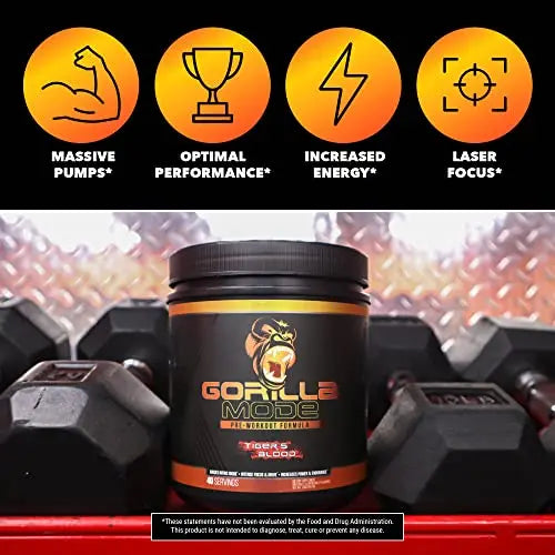 Gorilla Mode Pre Workout - Massive Pumps · Laser Focus · Energy · Power - L-Citrulline Gorilla Mind Au supplements