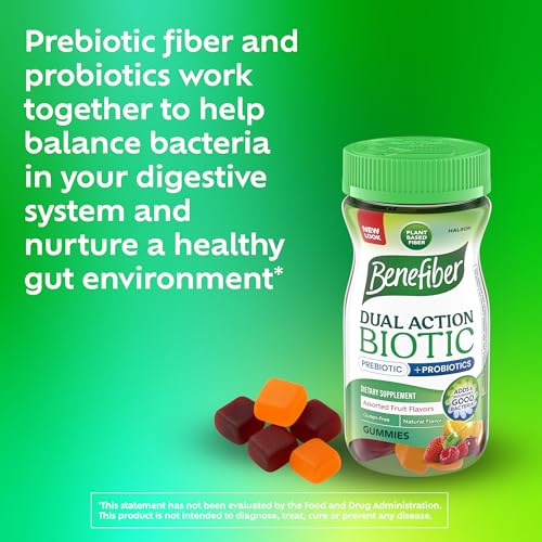 Benefiber Prebiotic  Friendly Fiber Supplement Gummies with Probiotics for Digestive Health, Assorted Fruit Flavors - 50 Count
