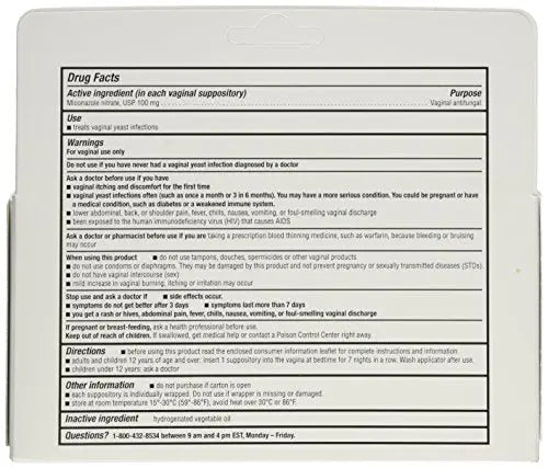 Miconazole 7 Day Vaginal Suppositories 100 mg - 7 ea Miconazole Au supplements