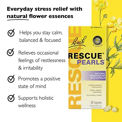 Bach RESCUE PEARLS, Natural Orange Vanilla Flavor, Natural Stress Relief, Homeopathic Flower Essence RESCUE Au supplements