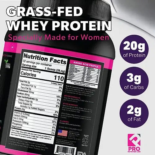 Whey Protein Powder for Women - Supports Lean Muscle - Low Carb - Gluten Free - Grass Fed & rBGH Hormone Free (Creamy Vanilla, 2 lb) PRO NUTRITION LABS Au supplements