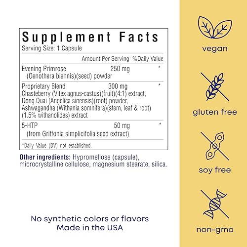 her own PMS, Supports PMS Symptoms, Promotes Positive Mood, Natural Hormone Balance, Helps Relieve Cramping, Hot Flashes Menopause Relief, Gluten and Soy Free, Vegan, 30 Capsules, 30 Servings her own Au supplements