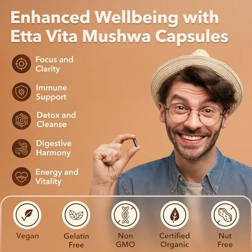 USDA Organic Lions Mane Supplement Capsules with Ashwagandha, Chaga, Reishi, Cordyceps Etta Vita Au supplements