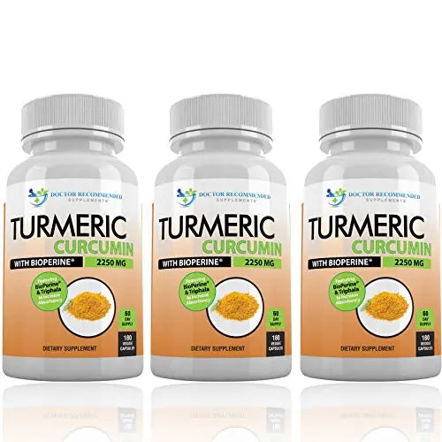 Turmeric Curcumin - 2250mg/d - 95% Curcuminoids - 180 Veggie Caps with Black DOCTOR RECOMMENDED SUPPLEMENTS Au supplements