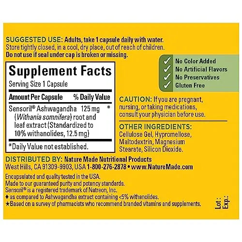 Nature Made Ashwagandha Capsules 125mg for Stress Support, 60 Capsules, 60 Day Supply Nature Made Au supplements