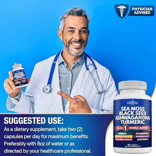 Silica Sea Moss 3000mg Black Seed Oil 2000mg Ashwagandha 1000mg Turmeric 1000mg NEW AGE Au supplements