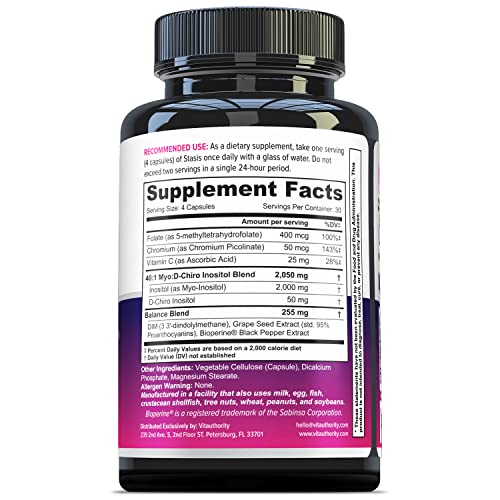 Myo-Inositol D-Chiro Women's Hormone Balance Supplement - 40:1 Myo-Inositol & D-ChiroInositol Blend with DIM for Hormone Balance for Women - Health Vitamins for Skin, Energy, & Cycle Support (1 Month) Vitauthority Au supplements