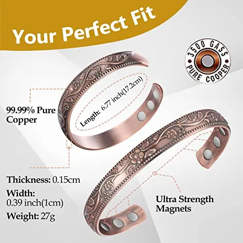 Feraco Magentic Copper Bracelet for Women,Vintage Flower Copper Cuff Bracelet Feraco Au supplements