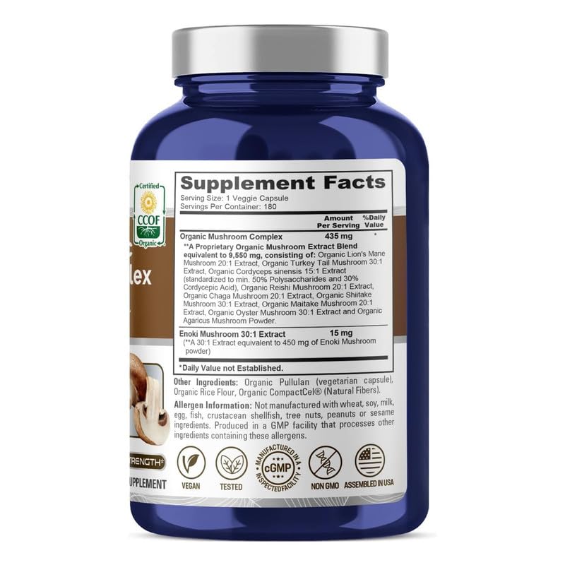 NusaPure Organic Mushroom Complex 10,000mg per Capsule, 180 Veggie Caps, Non-GMO, Enoki, Turkey Tail, Reishi, Chaga, Maitake NusaPure Au supplements