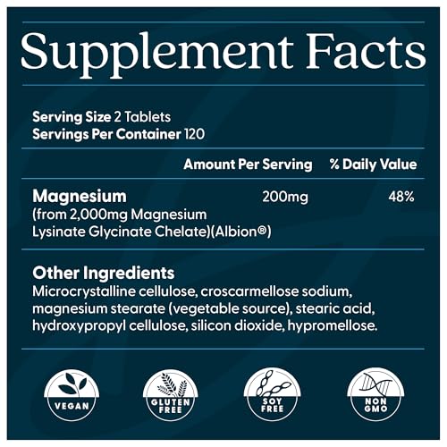 Doctor's Best High Absorption Magnesium Glycinate Lysinate Supplement for Sleep Support - Chelated Magnesium Tablets for Women & Men, 200mg per Serving