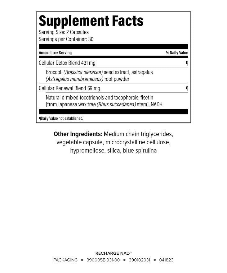 Isagenix Recharge NAD - Cellular Detox, Comprehensive Healthy Aging, and Energy Support - 1 Bottle - 60 ct Targeted Release Capsules Isagenix Au supplements