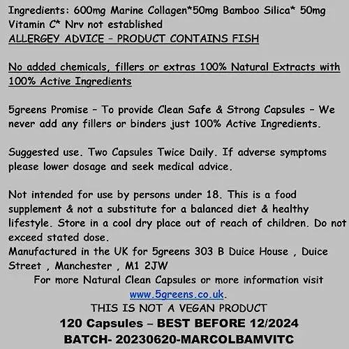 Marine Collagen Capsules 2400mg - Collagen Capsules with Bamboo & Vitamin C 5greens Au supplements