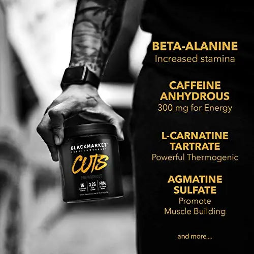 BLACKMARKET CUTS Pre Workout - Flavored Energy Powdered Drink Mix for Men BLACKMARKET Au supplements