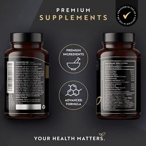Premium Multi Collagen Protein Capsules with Type I, II, III - Includes Hydrolysed Grass Nutravita Au supplements