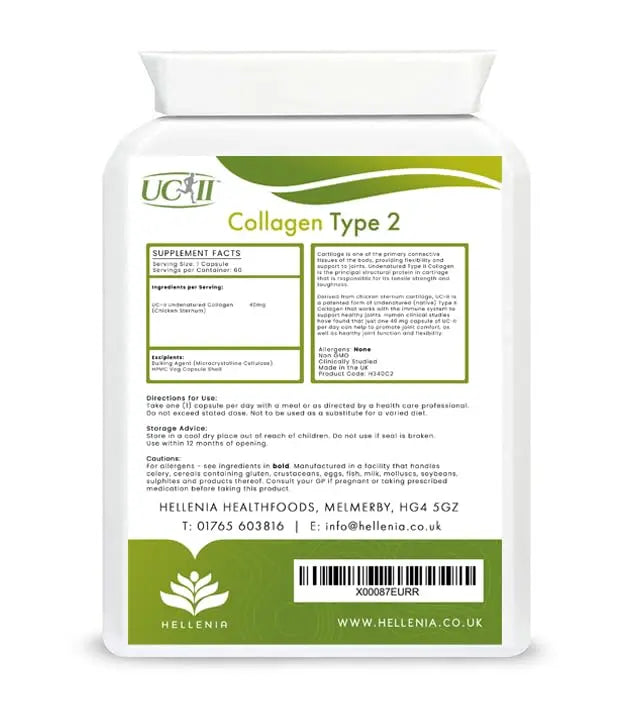 UC-II® Collagen Type 2-40mg - 60 Capsules | Joint Support | Manufactured in The UK Hellenia Au supplements