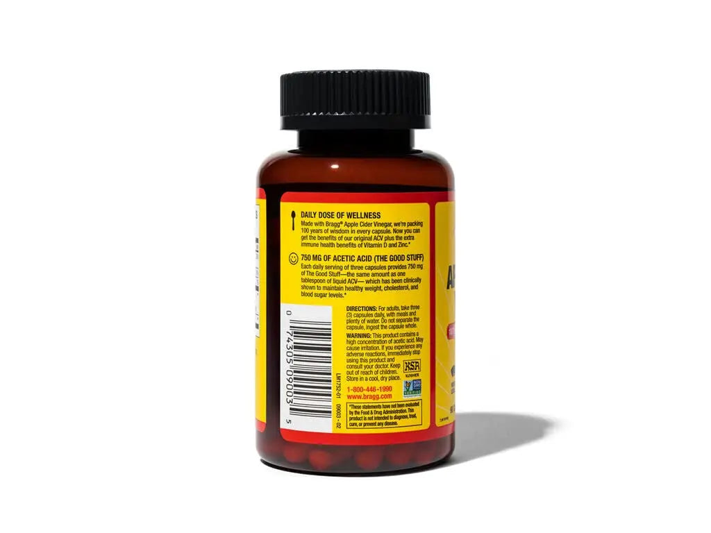 Bragg Apple Cider Vinegar Capsules - Vitamin D3 & Zinc - 750mg of Acetic Acid – Immune Bragg Au supplements