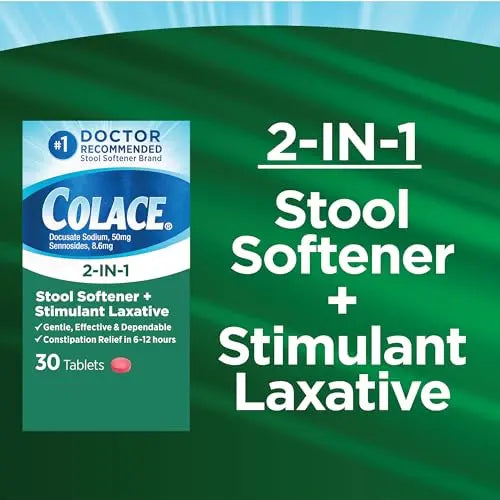 Colace 2-In-1 Stool Softener & Stimulant Laxative Tablets, Gentle Constipation Relief in 6-12 Hours Colace Au supplements