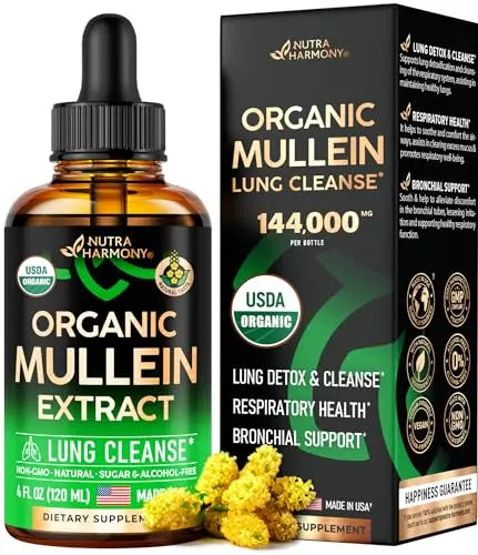 USDA Organic Mullein Drops for Lungs - Mullein Leaf Extract Supplement - Made in USA NUTRAHARMONY Au supplements