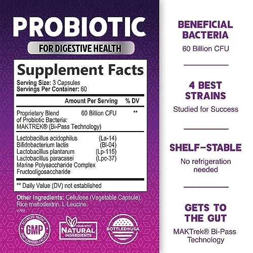 Probiotics, 60 Billion CFU per Serving, Probiotic with Prebiotics for Digestive & Immune Health Nature's Nutrition Au supplements