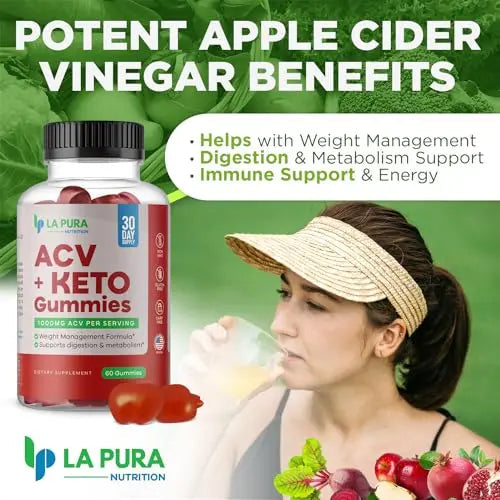 LaPura ACV 1000 mg + Keto Gummies for Weight Loss, 60 Gummies - 1000 mg Apple Cider LaPura Au supplements