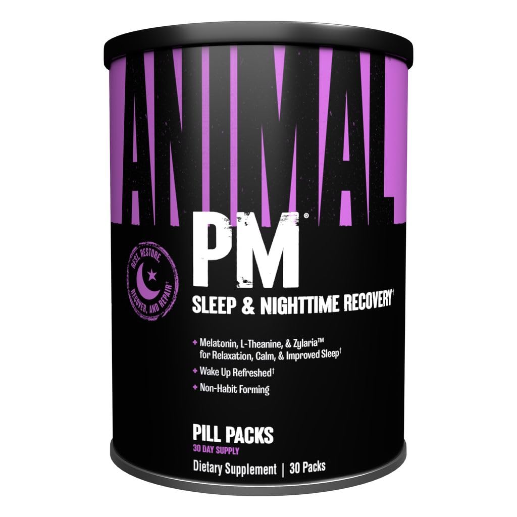 Animal PM - Sleep Aid for Adults Non-Habit Forming Relaxation Enhancer and Mood Support with Melatonin, L-Theanine, Zylaria, Zinc, Magnesium, Vitamin B6, GABA