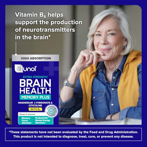 Qunol Brain Health Memory Plus with B6, Magnesium L-Threonate & Citicoline, Clinically Tested Ingredients to Improve Memory, Focus, Attention and Productivity, 90 Count Qunol Au supplements