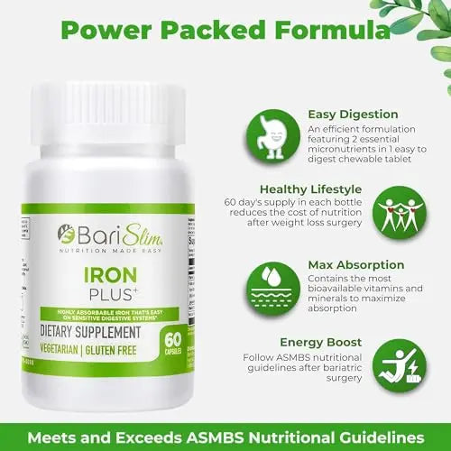 BariSlim Iron Plus Capsules - Formulated for Patients After Weight Loss Surgery Including BariSlim Au supplements