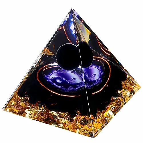 Yin Yang Healing Crystal Orgonite Pyramid - Tai Chi with Obsidian Ball - Taiji Reiki Chakra Meditation FENGSHUI-CAISHEN Au supplements